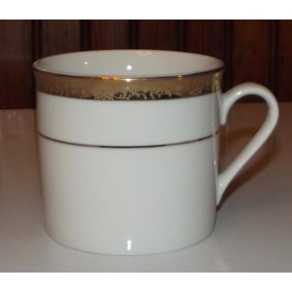 China Pearl Imperial Flat Coffee Cup White Gold Trim Classic Elegant MCM vintage